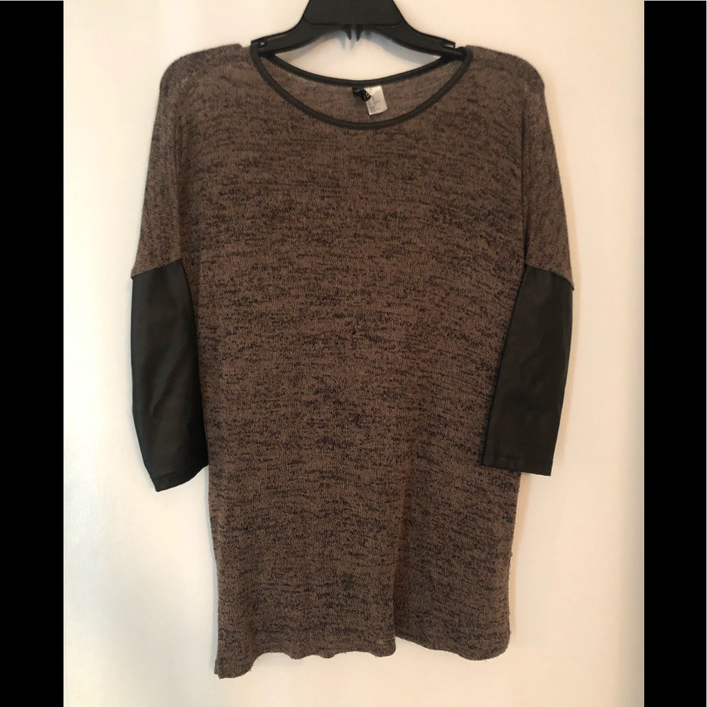 Dark green sweater with faux leather sleeves